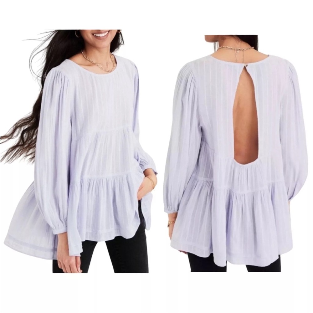 American Eagle Babydoll Tiered Open Back Boho Top Lilac Purple Size XL
